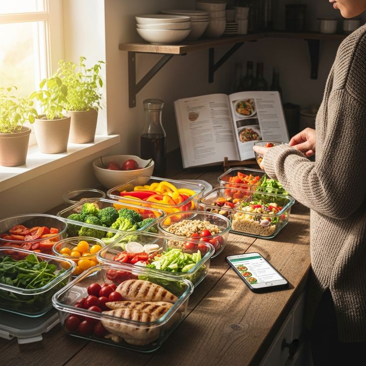 Mesa con verduras frescas y alimentos saludables